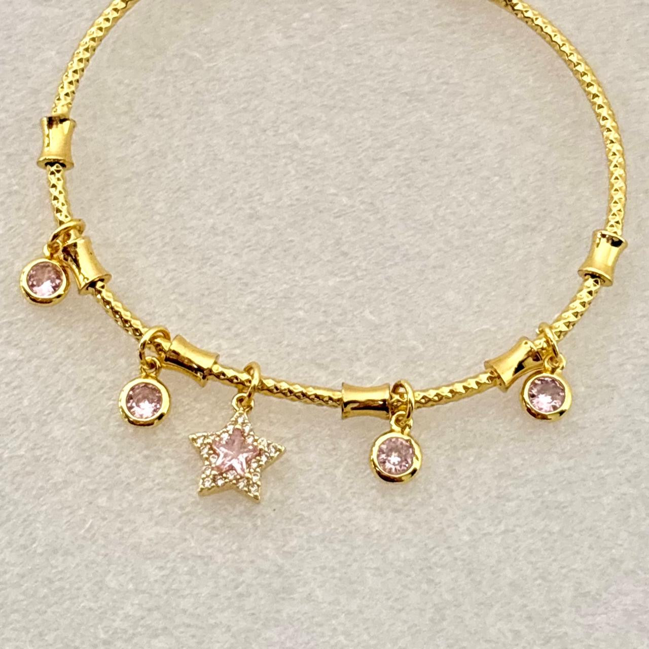Twinkling Pink Gem Charm Cuff