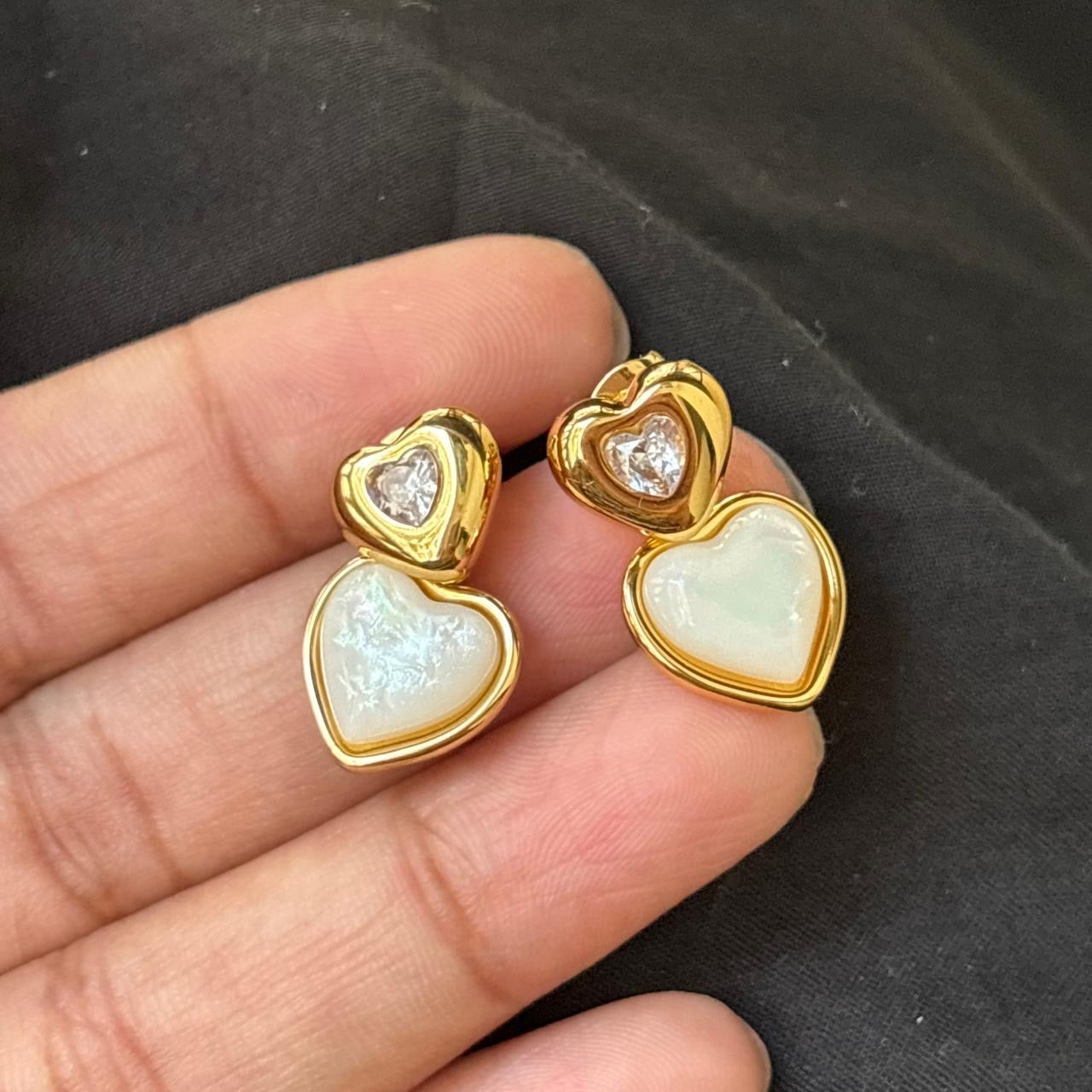 Opals Diamond Heart Studs