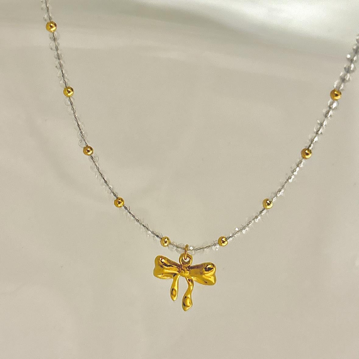 Crystal Beaded Bow Necklace