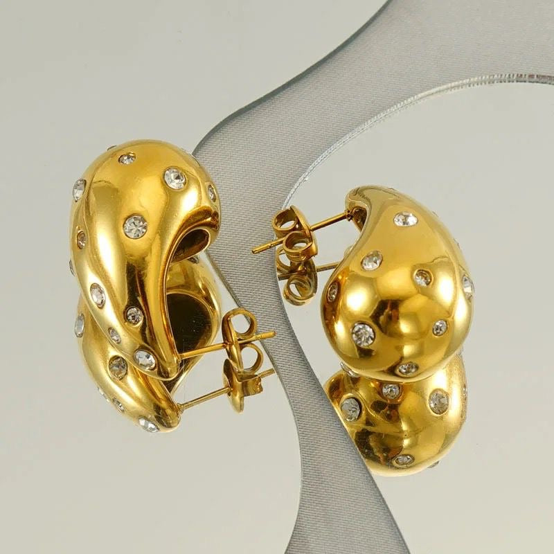 Studded Bottega Drop Hoops