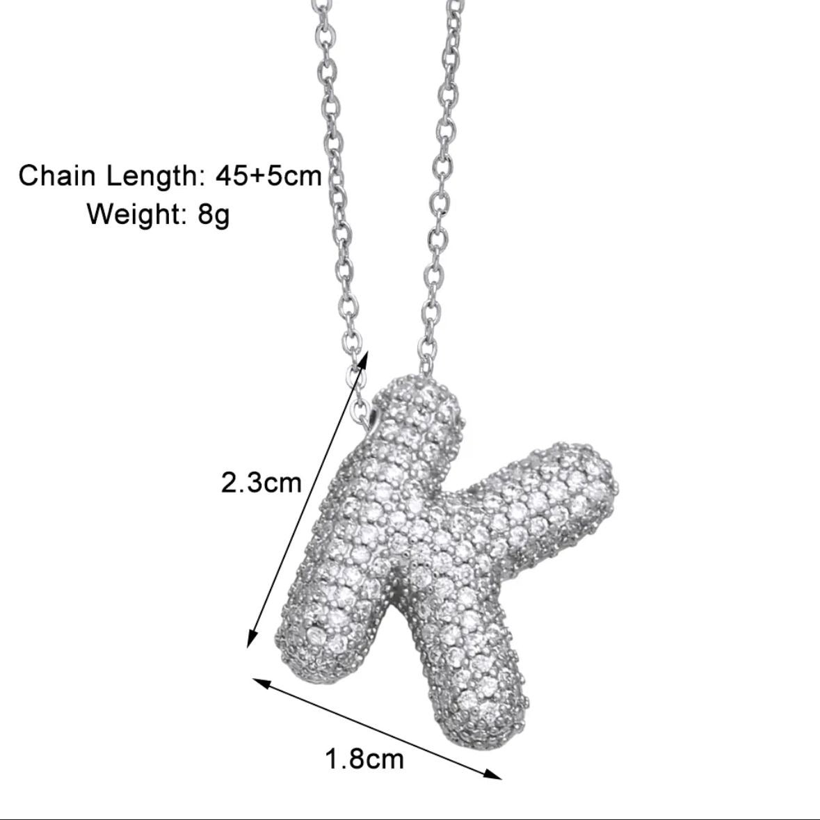 Paved Puffy Initial Necklace -Silver