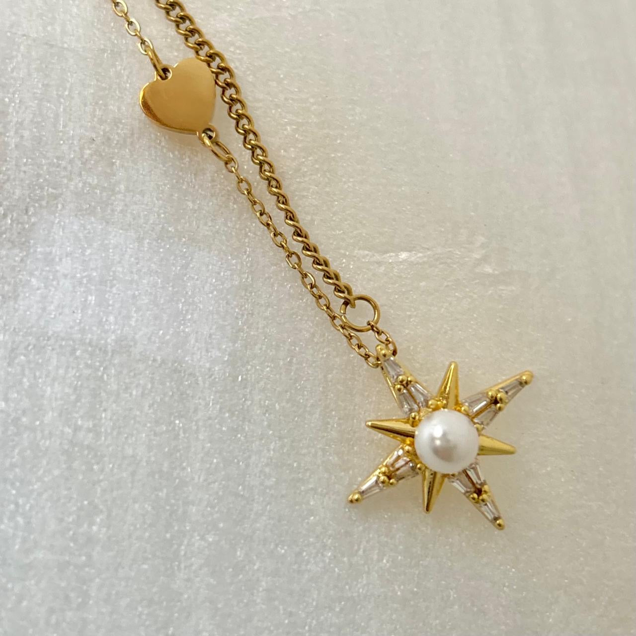 Stella Diamond Pearl Necklace -18K