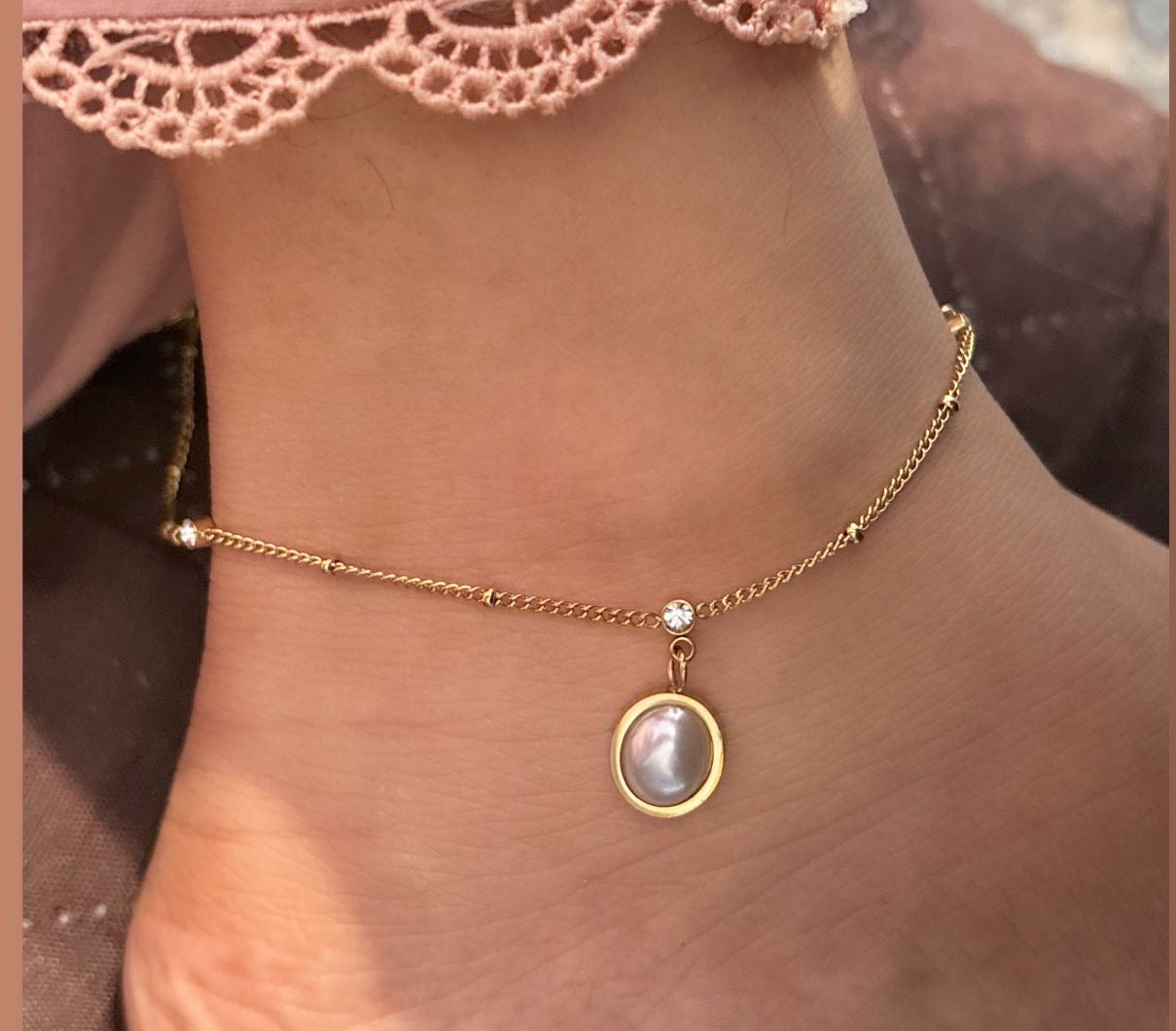 Adora Cz Anklet -Oval Charm
