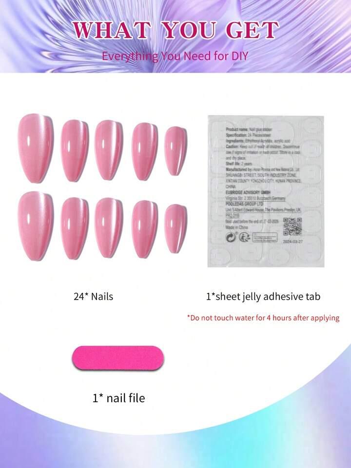 Tea Pink Cat Eye Press On Nails