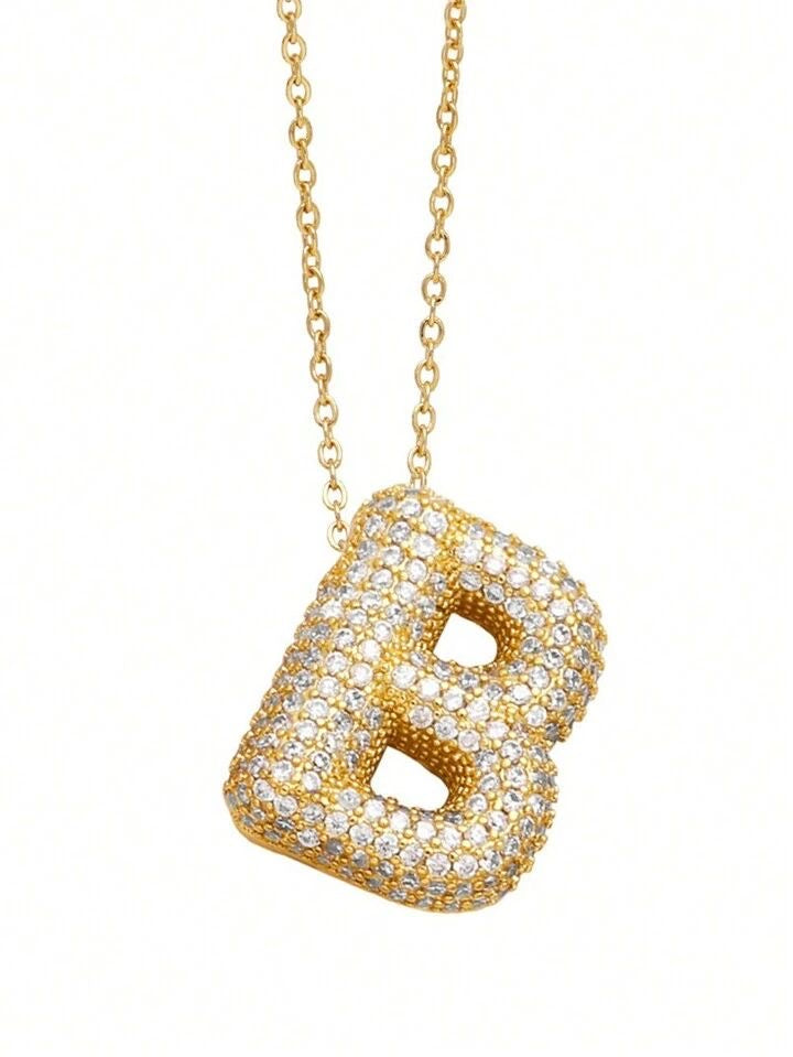 Paved Puffy Initial Necklace -18K