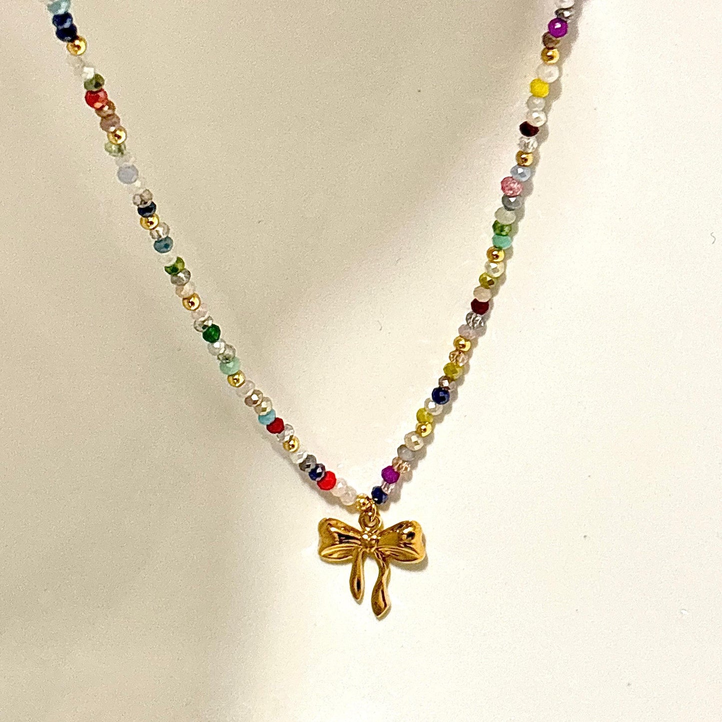 Crystal Beaded Bow Necklace