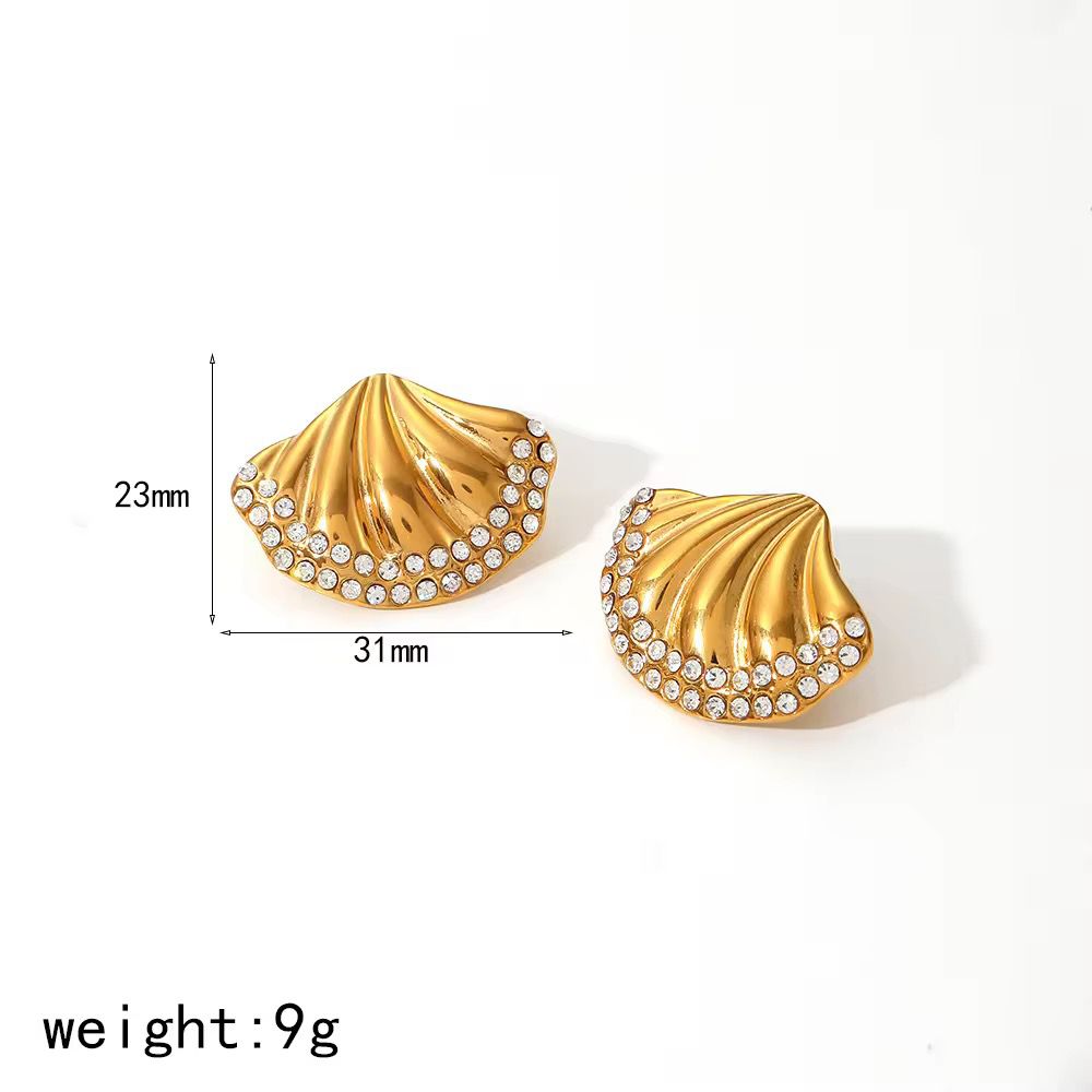 Lux Zircon Pave Shell Studs -18K
