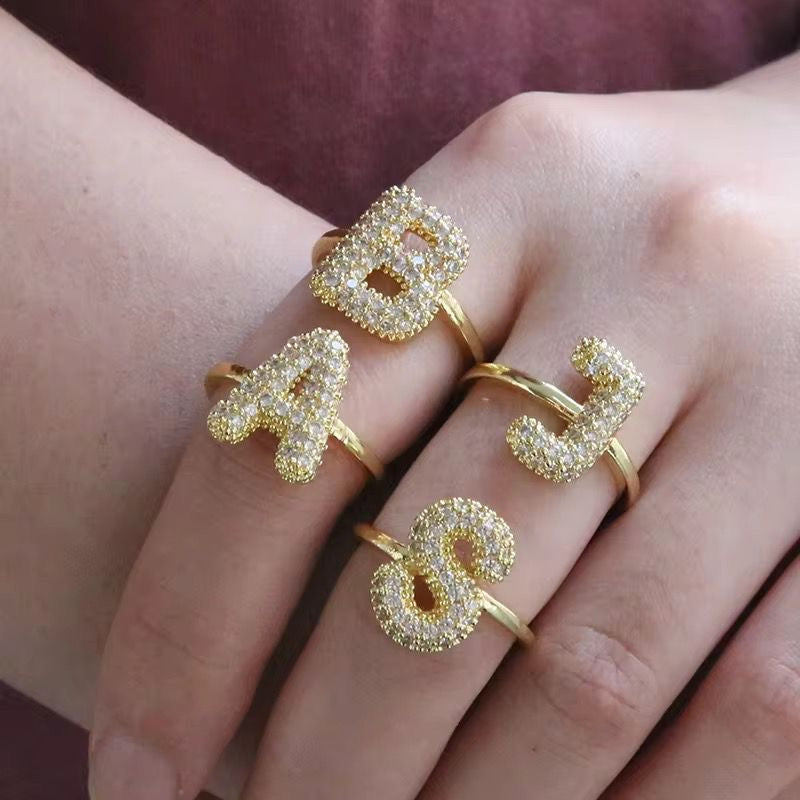 Paved Puffy Initial Rings