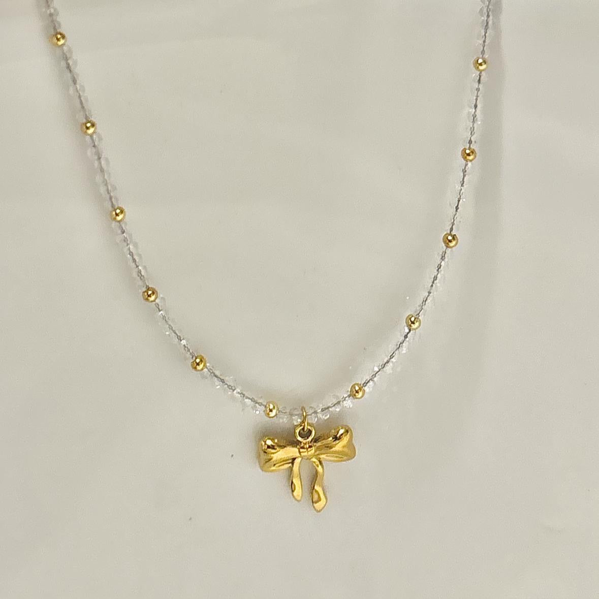 Crystal Beaded Bow Necklace