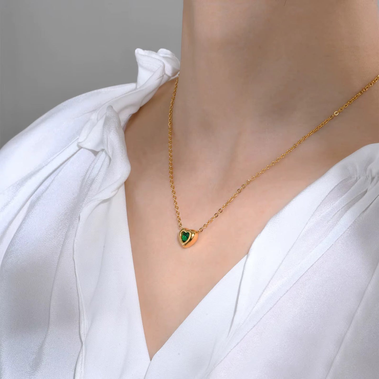 Emerald Crystal Heart Necklace