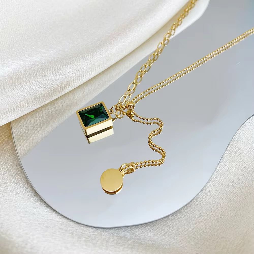 Emerald Gem Tassel Necklace -18K