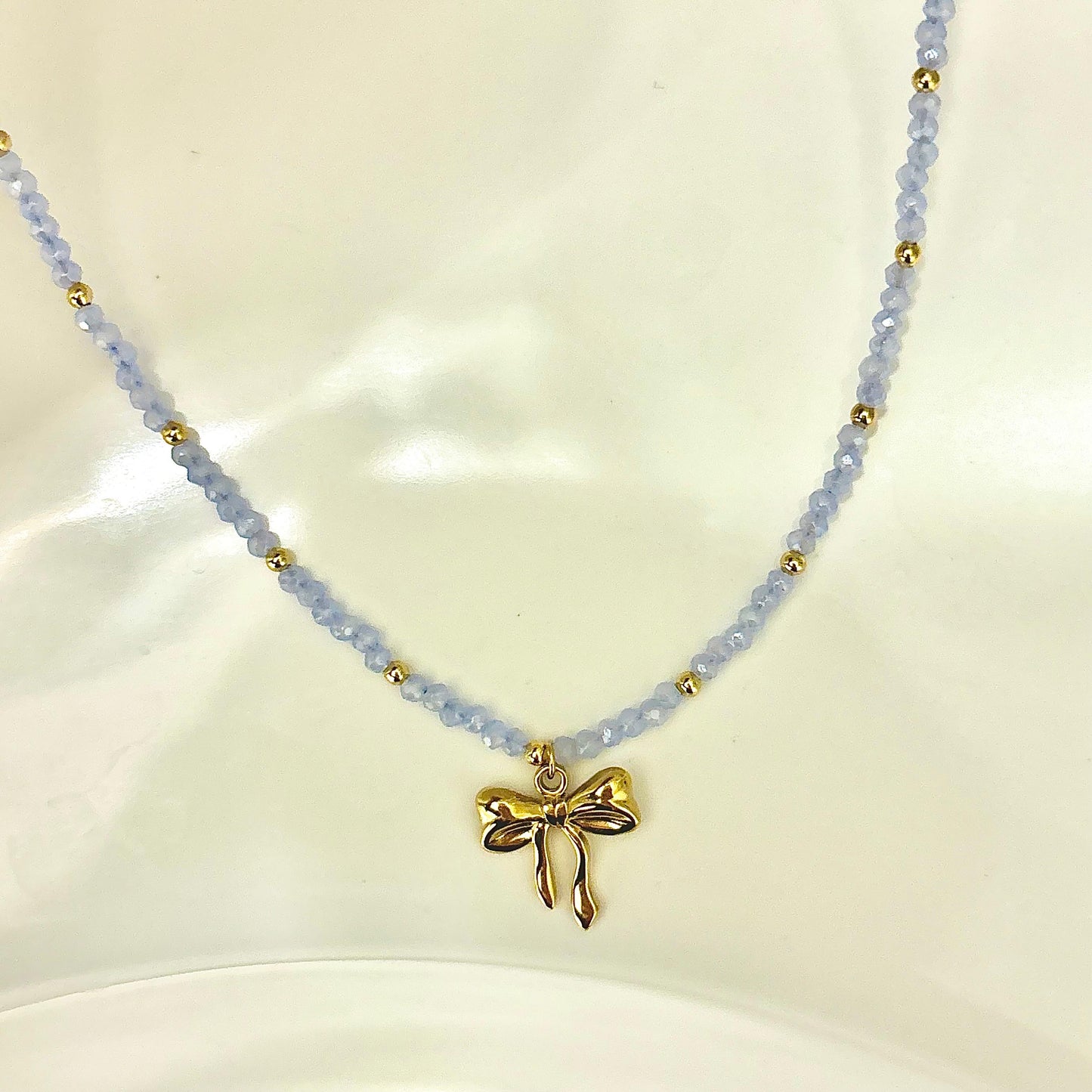 Crystal Beaded Bow Necklace