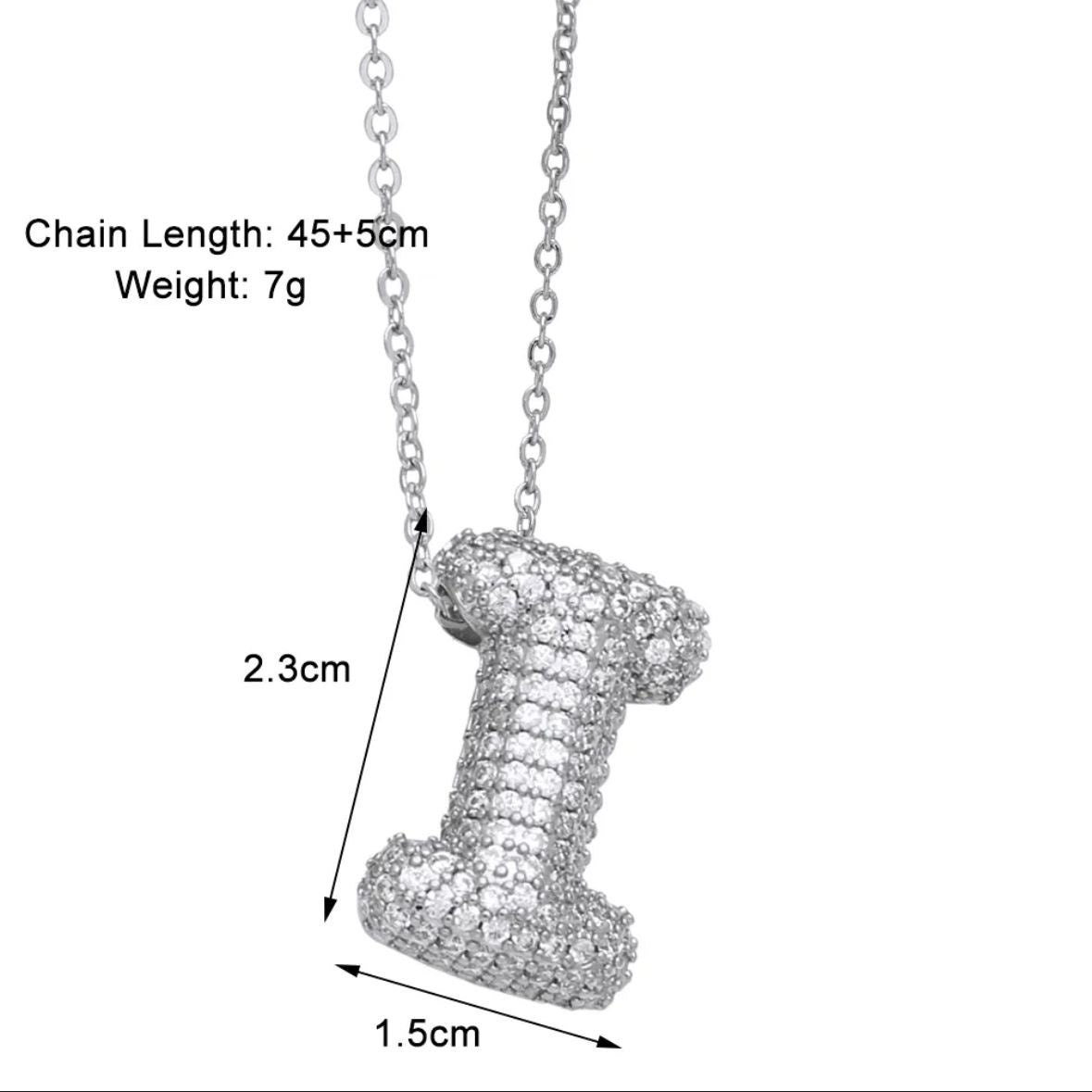 Paved Puffy Initial Necklace -Silver