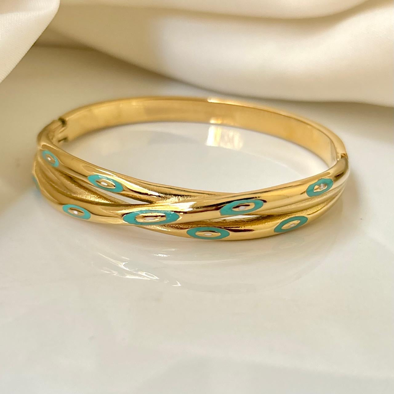Turquoise Eye Twisted Bracelet -18K