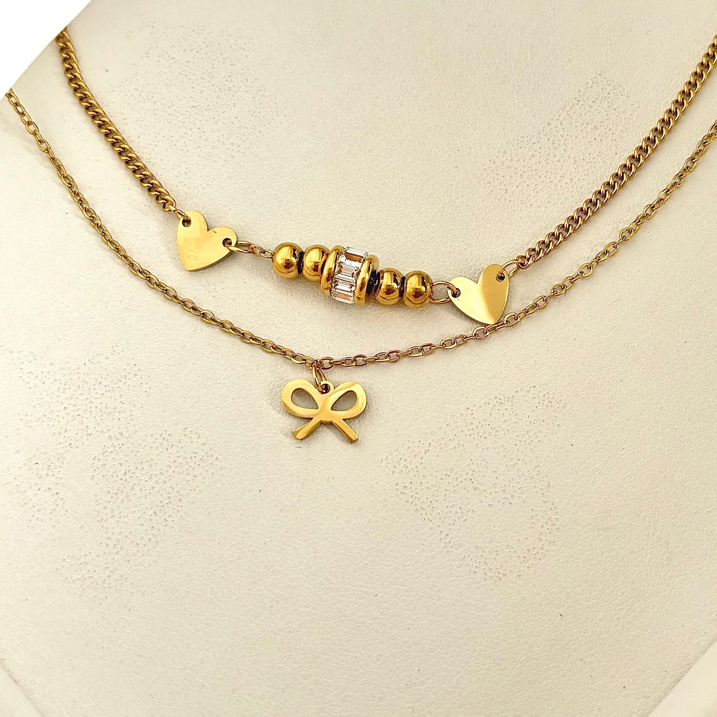 Bow Hearts Layered Anklet