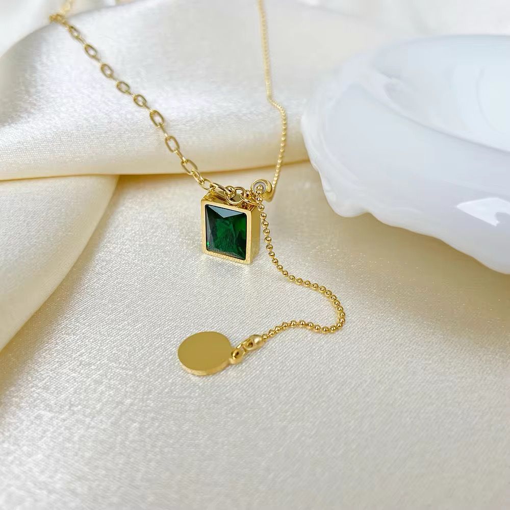 Emerald Gem Tassel Necklace -18K