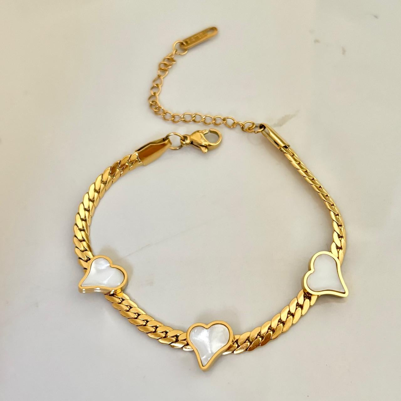 White Dainty Heart Braided Bracelet -18K