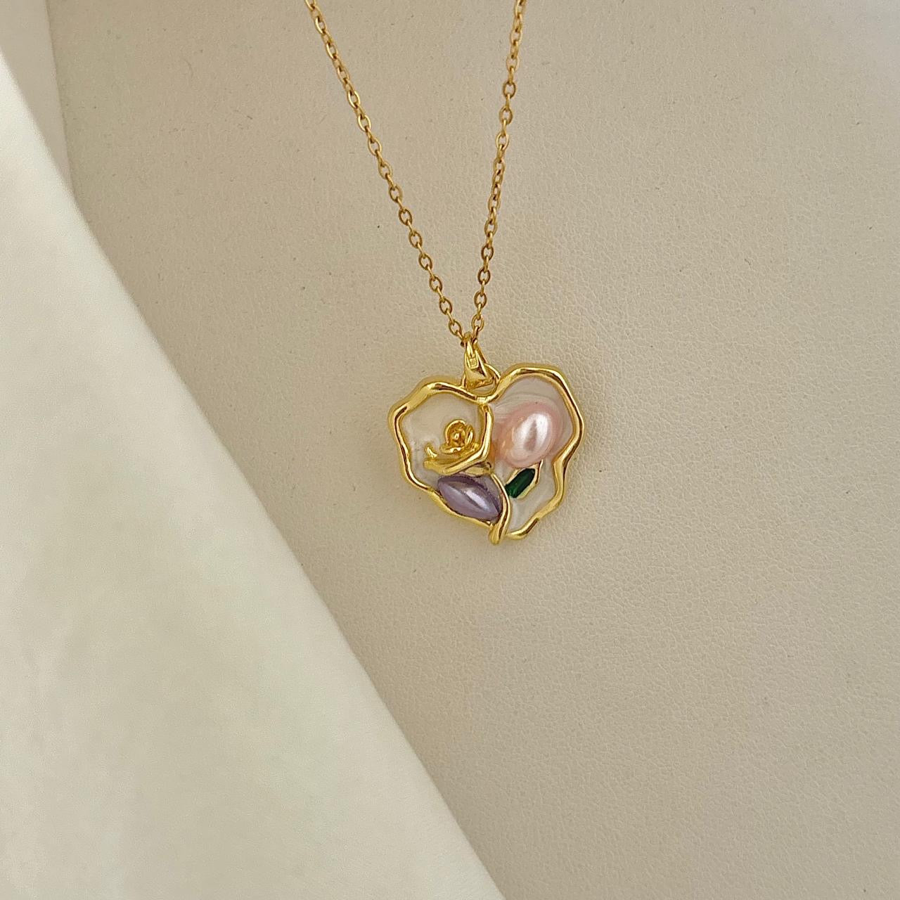 Cottage Core Necklace -18K | Hand Painted