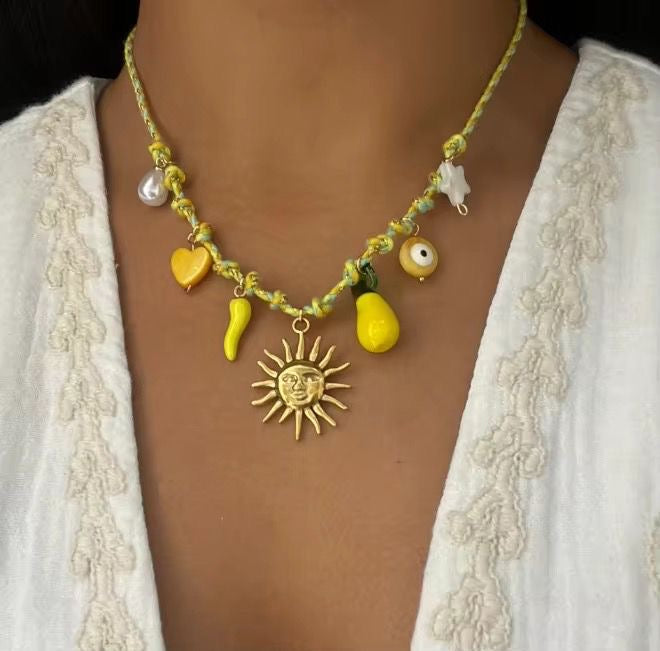 Summer Lime Charm Cord Necklace
