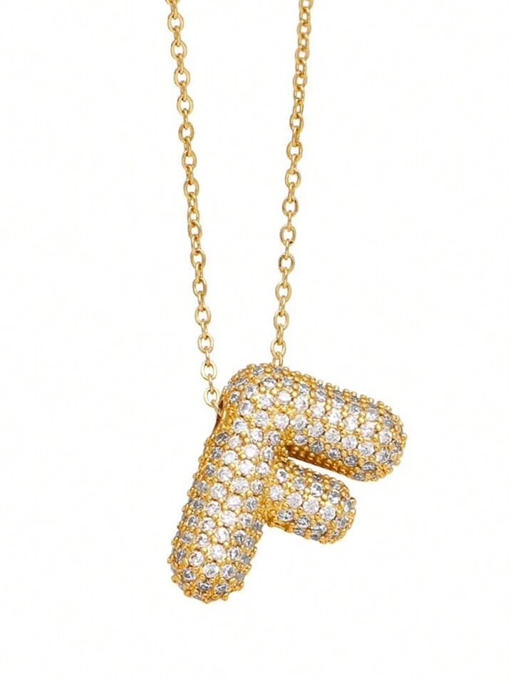 Paved Puffy Initial Necklace -18K