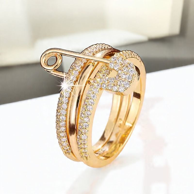 LUX Safety Pin Stacked Ring -Zircon Encrusted
