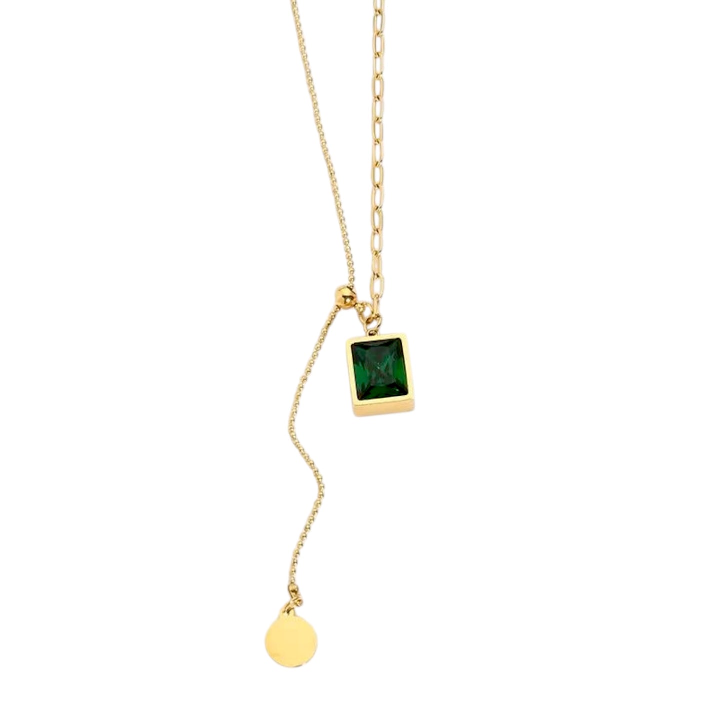 Emerald Gem Tassel Necklace -18K