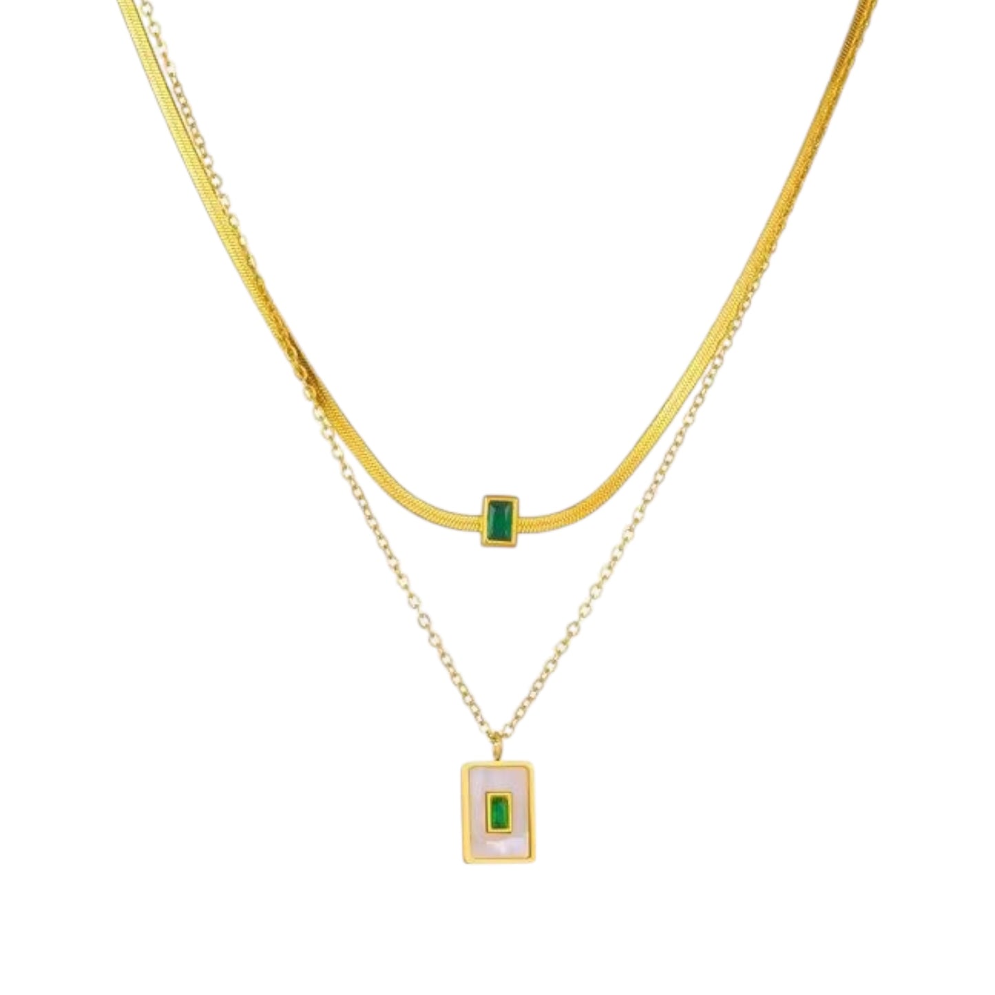 Emerald X Shell Stacked Layered Necklace -18K