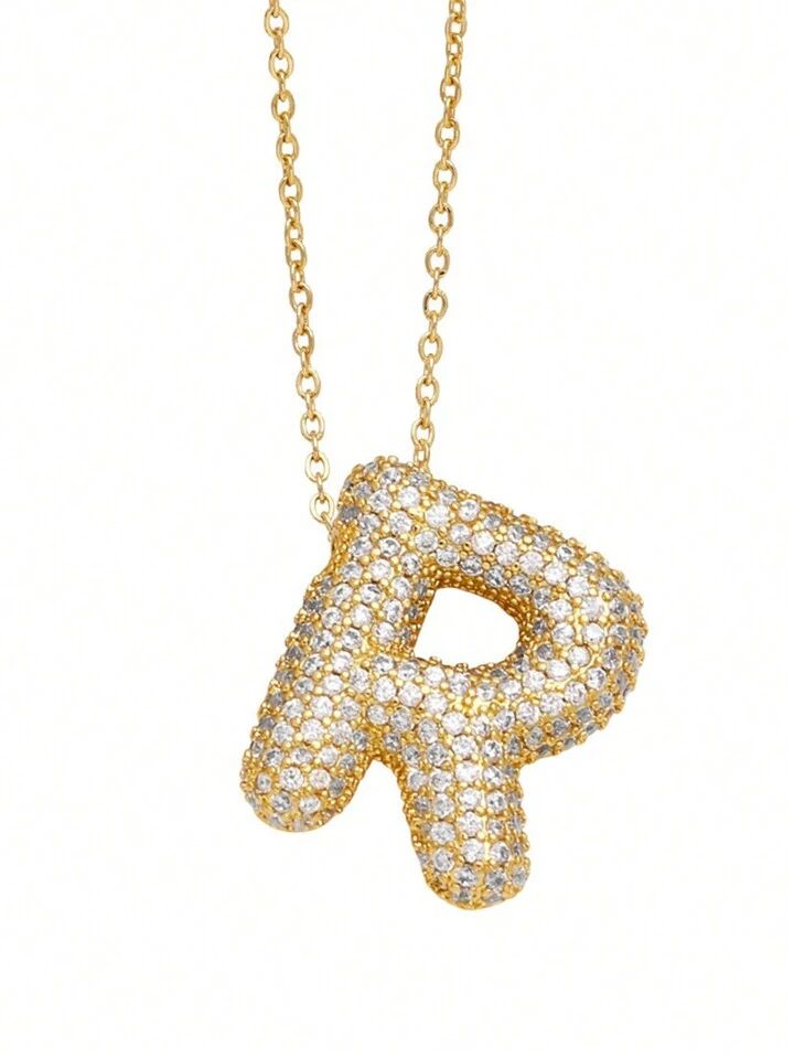 Paved Puffy Initial Necklace -18K