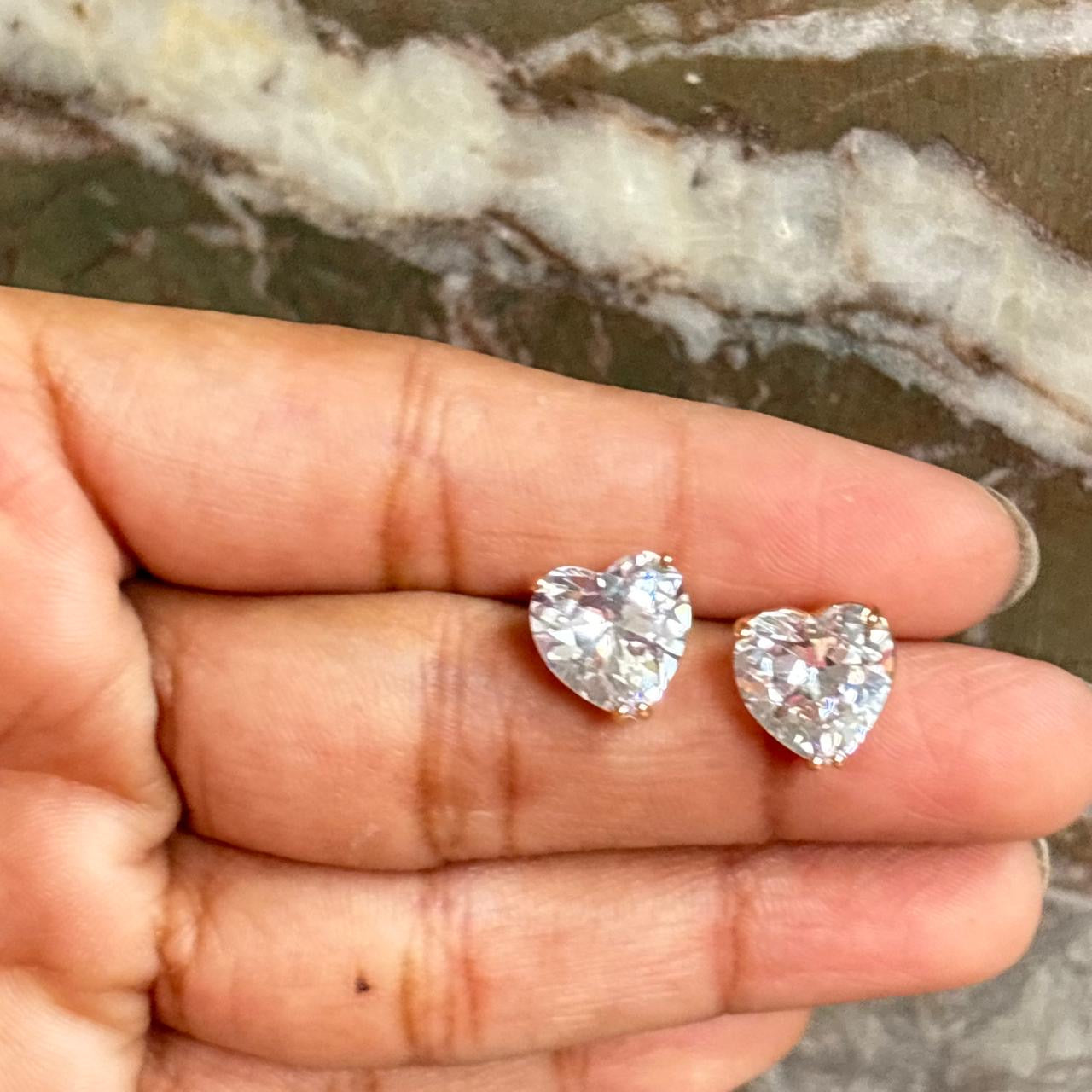 Crystal Heart Studs -8A Zircon