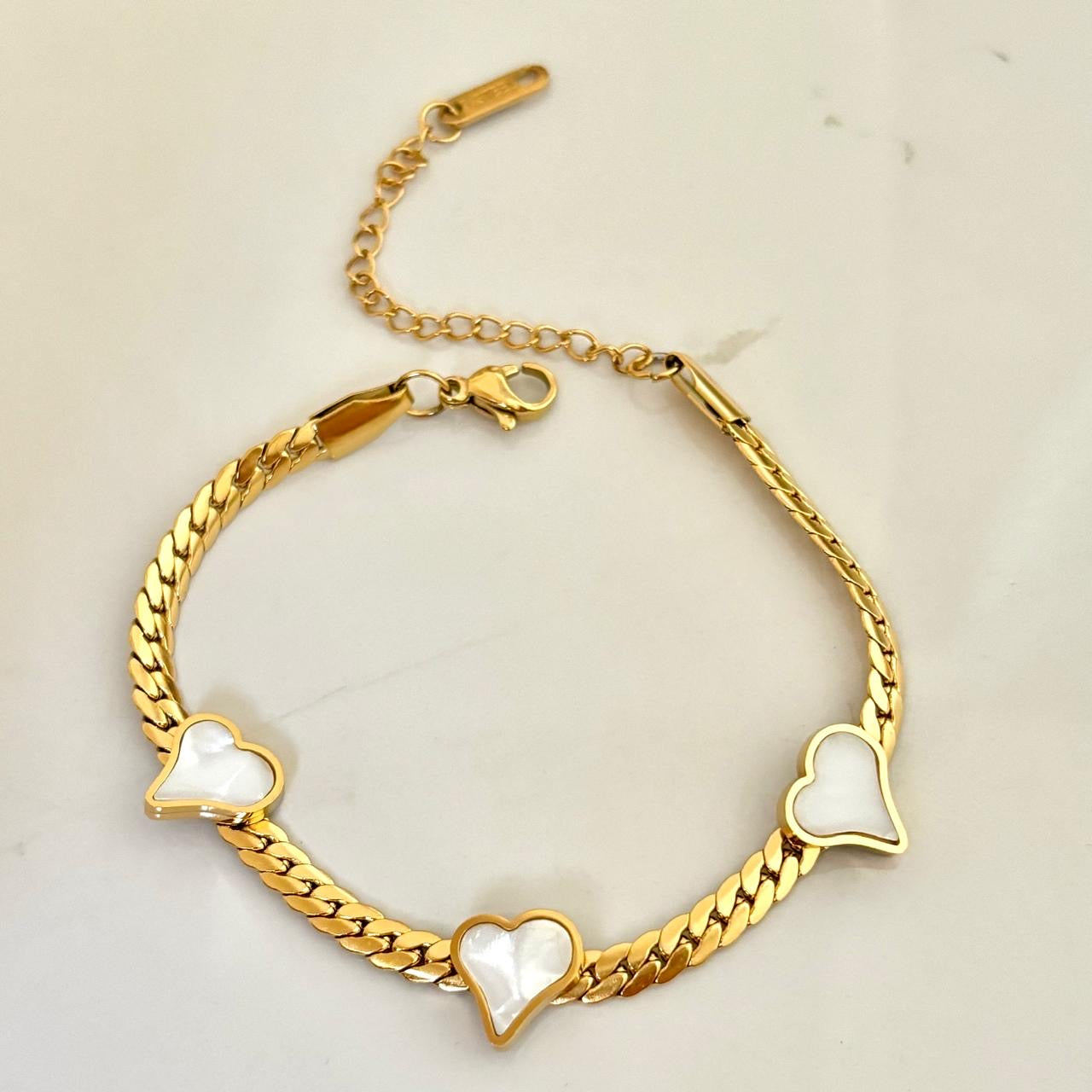 White Dainty Heart Braided Bracelet -18K