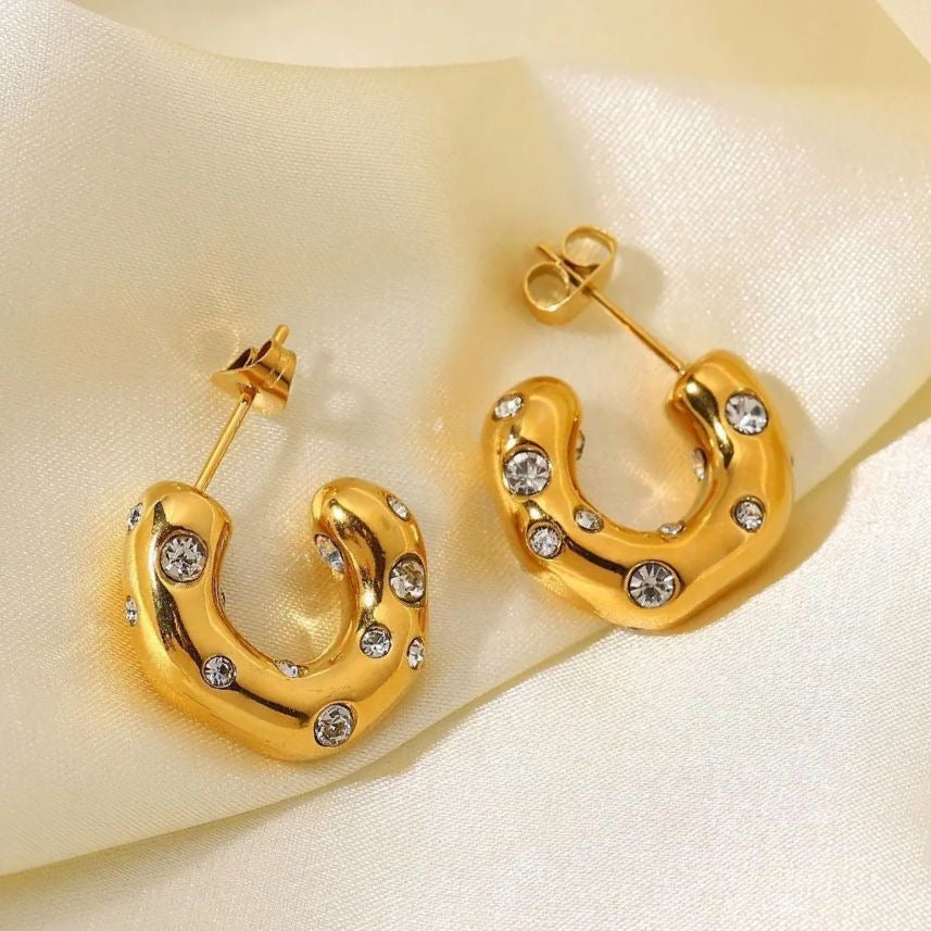 CZ Hammered Luxe Hoops -18K