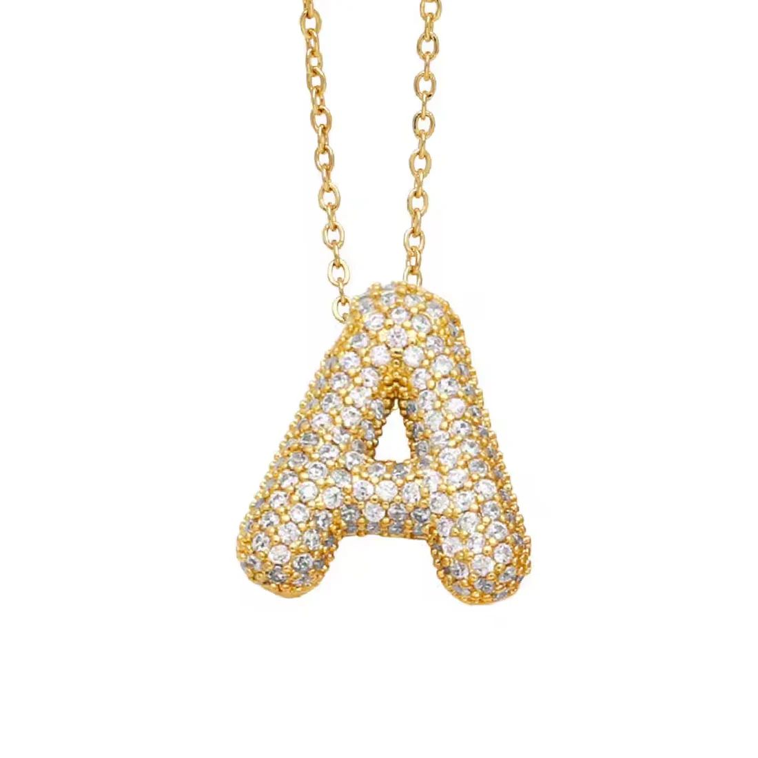 Paved Puffy Initial Necklace -18K