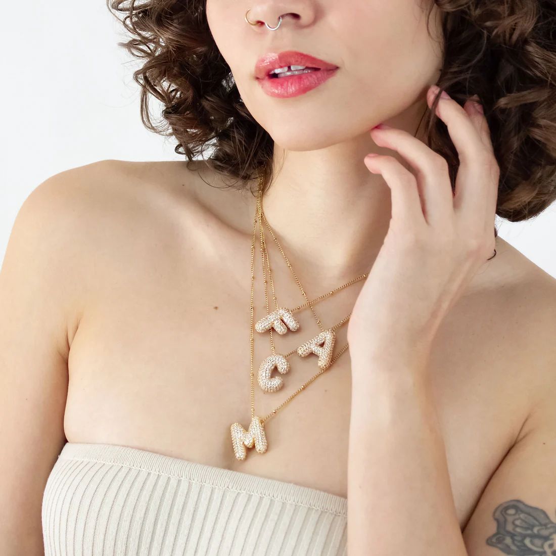 Paved Puffy Initial Necklace -18K