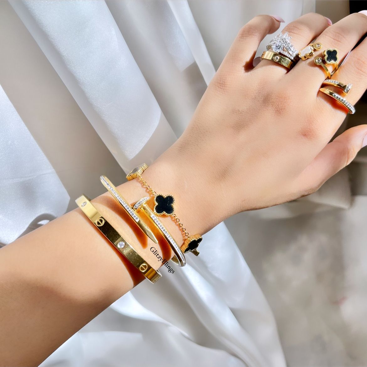 Cz Sparkly Nail Bracelet