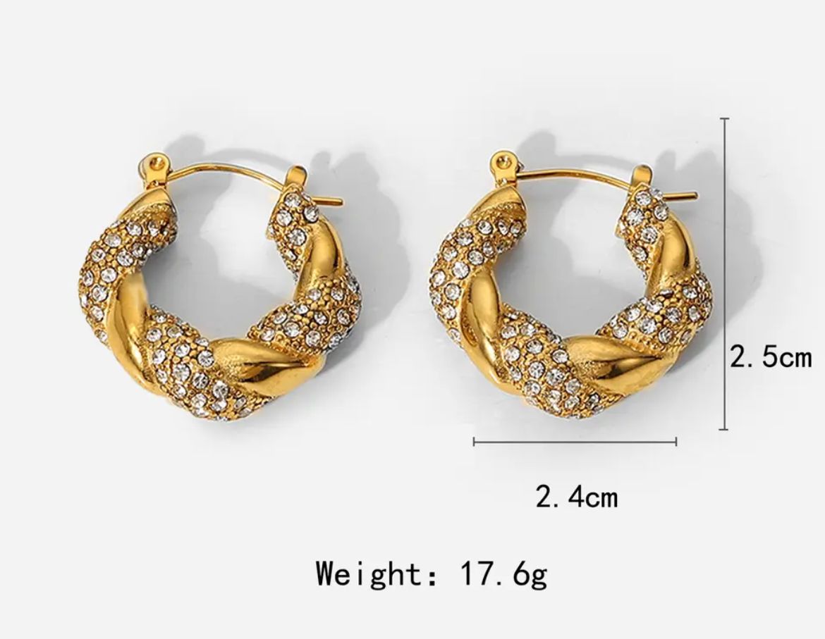 Twisted Croissant Cz Pavé Hoops