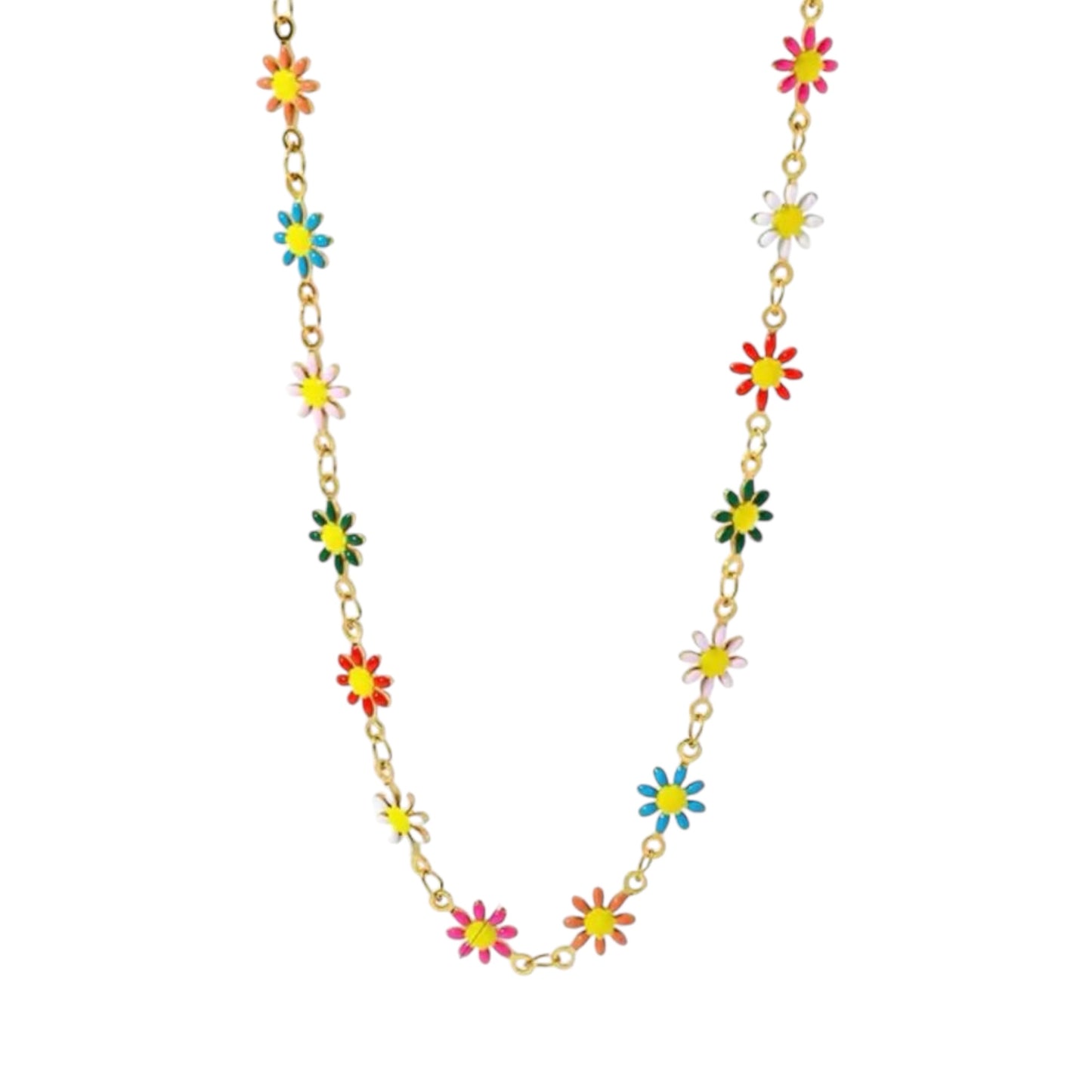 Multi Daisy Charm Necklace -18K