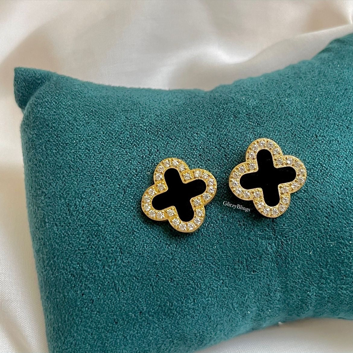 Diamanté Black Clover Studs