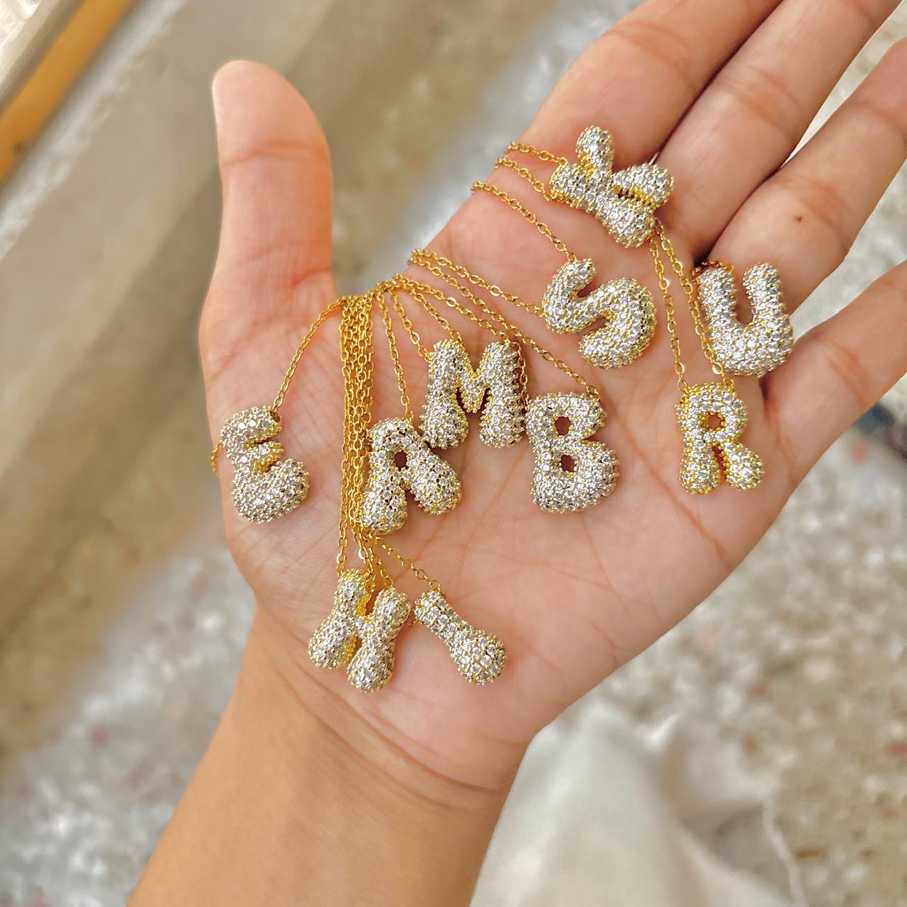 Paved Puffy Initial Necklace 2.0