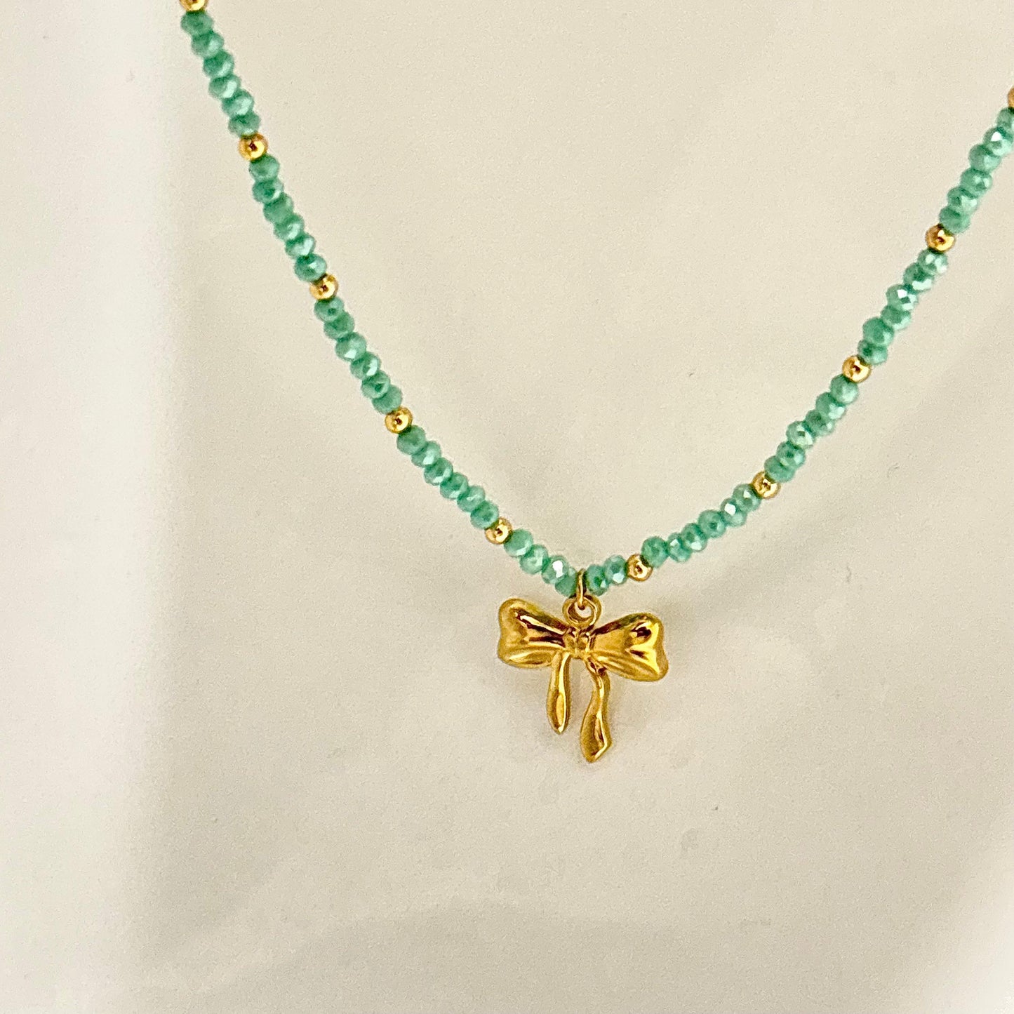Crystal Beaded Bow Necklace