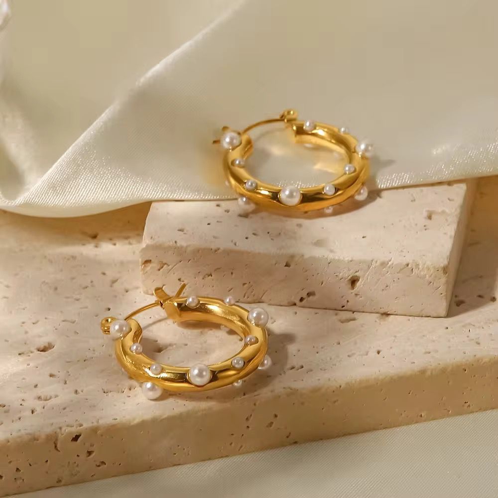 Hammered Pearl Hoops