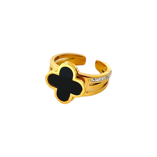 Clover Black Layered Ring -18K