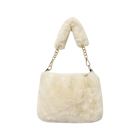 Plush Fluffy Square Tote Bag -White