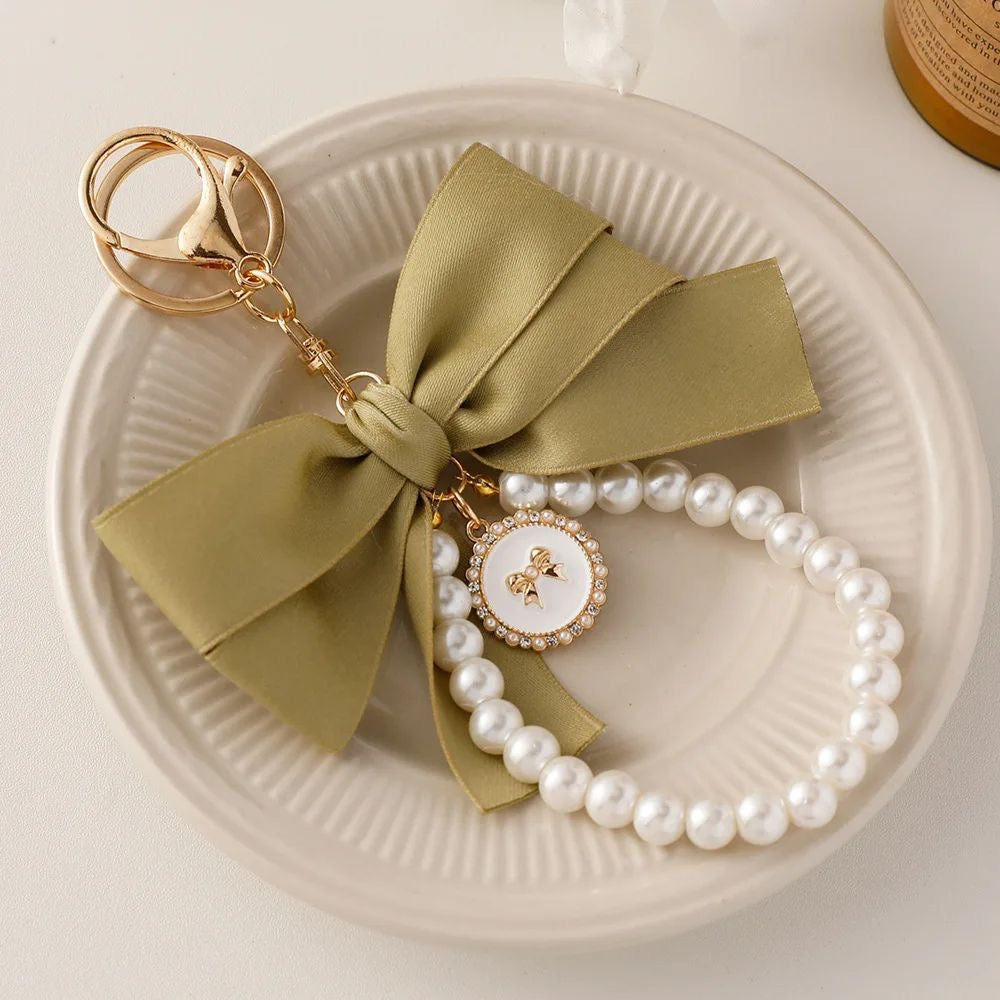 Ribbon Bow Pearl Bag X Phone Charm -Green