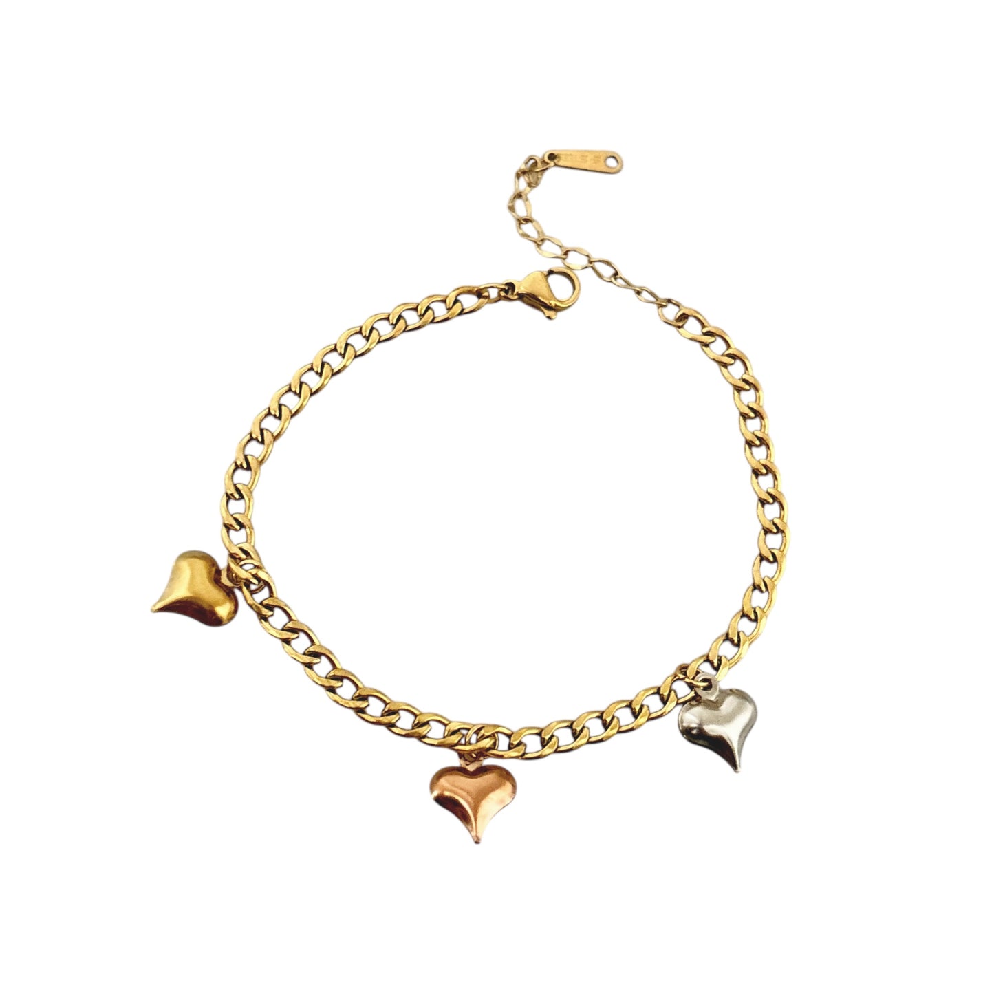 Figaro Anklet With Heart Charms -18K