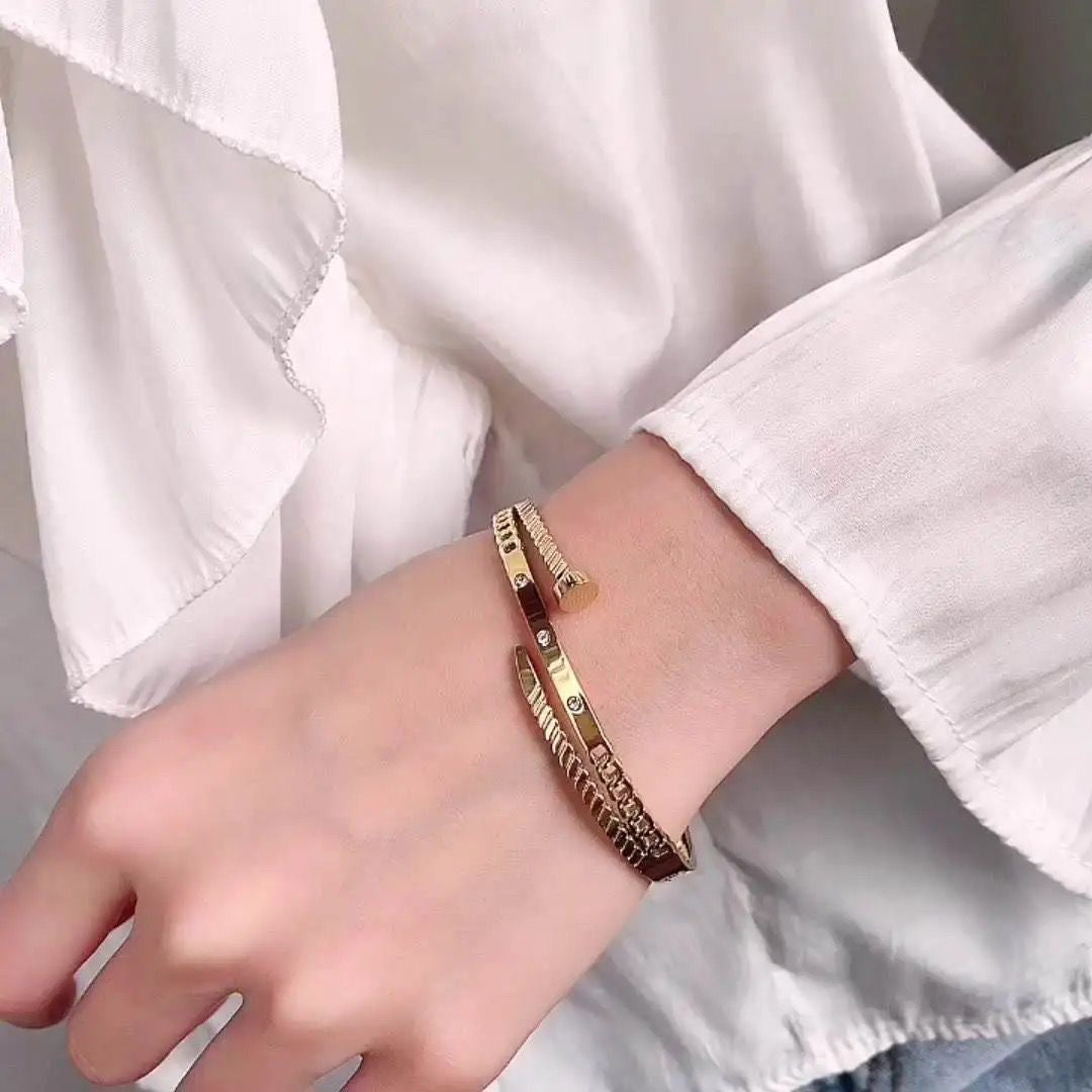 Nail Cz Layered Curb Bracelet -18K