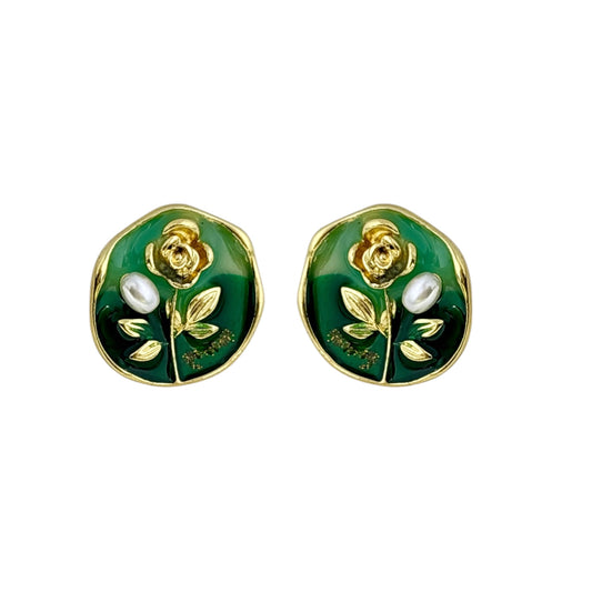 Enchanted Rose Studs -Emerald