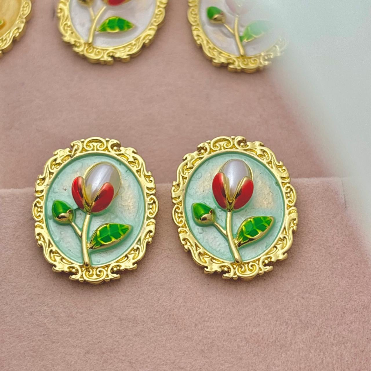 Whimsy Flora Studs -Hand Painted | Baby Blue
