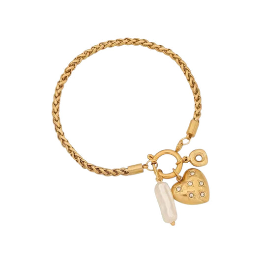 Aisling Heart X Pearl Charm Bracelet -18K