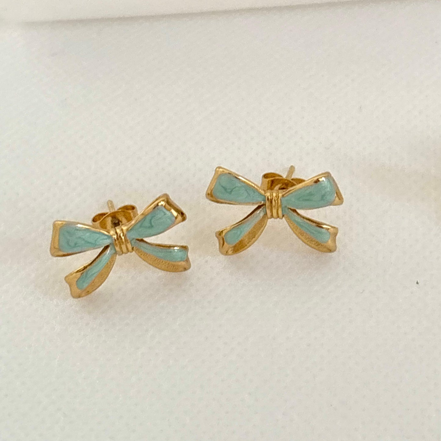 Petite Ribbon Charm Studs -Baby Blue
