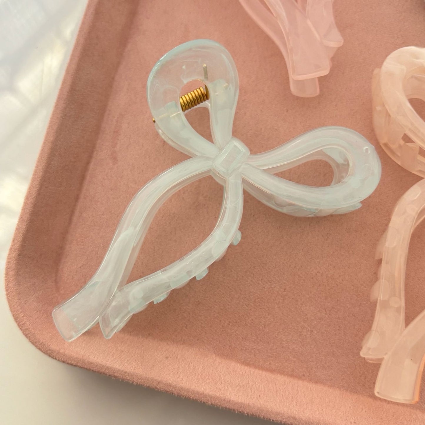 Marble Pastel Bow Claw Clip -Blue